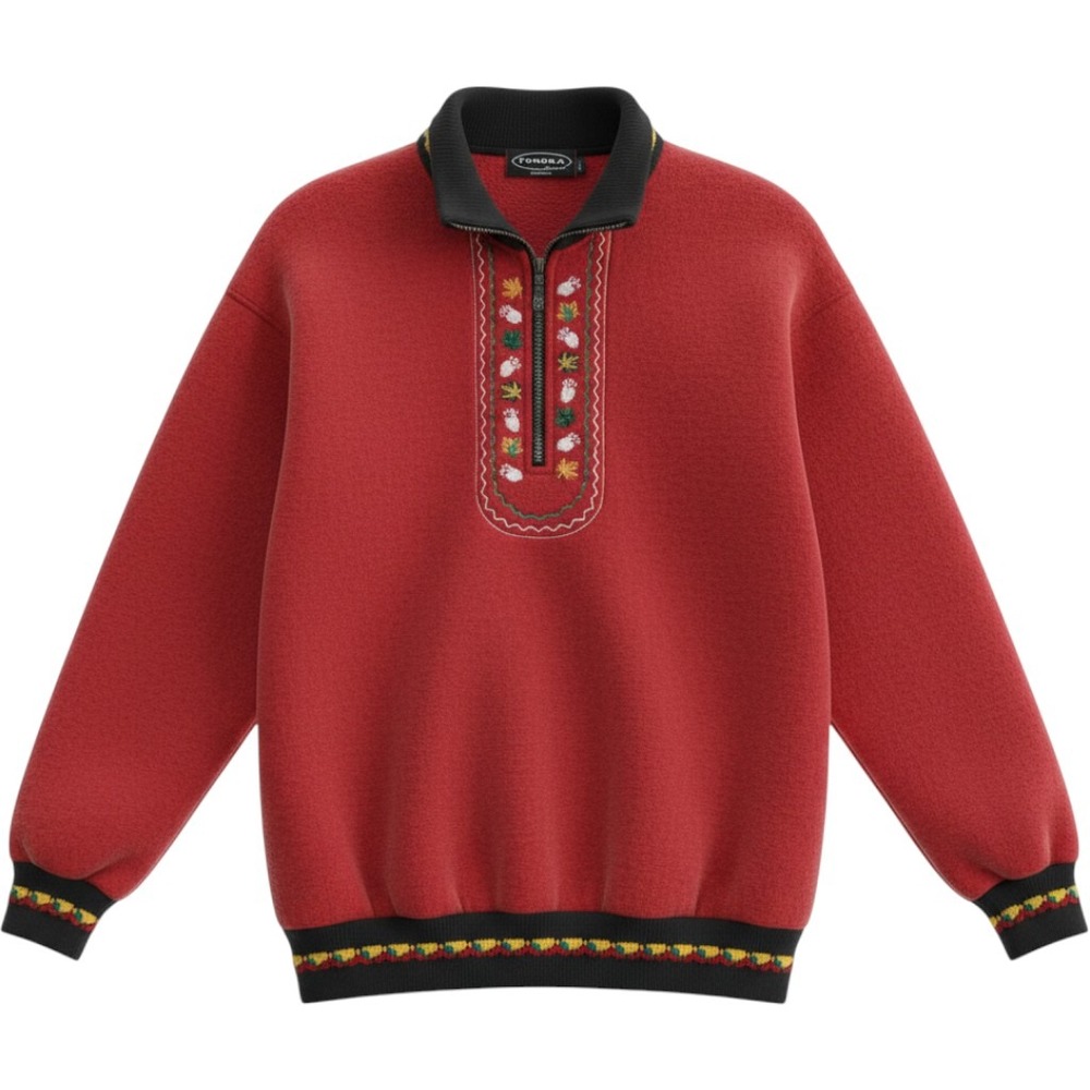 Vintage 90s Tundra Sport Fleece Pullover Unisex Medium Red Embroidered Paw Leaf